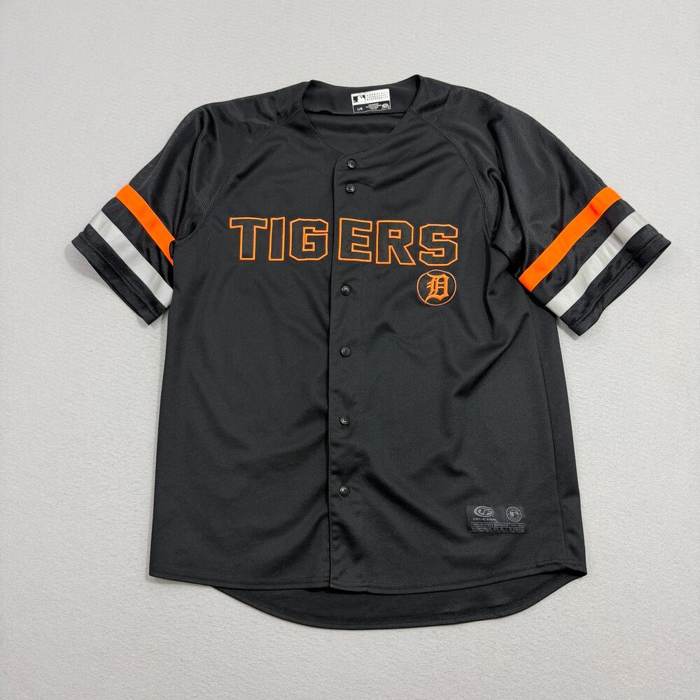 MLB Detroit Tigers Baseball Jersey Men's Large Black Orange Stitched Sewn NEW